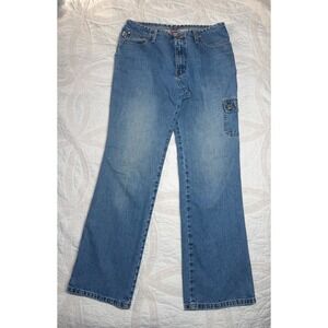 Vintage Hydraulic Cargo Jeans Blue Stonewashed Y2K Wide Leg Womens 7/8